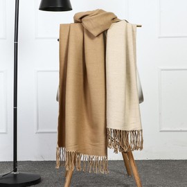 CCAIPU Pashmina Scarves and Wraps for Women, Winter Double Colour Scarf, Large 78 Inch Long Cashmere Warm Scarf for Women, Camel & Beige, Unit size