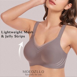 MOEOZLLO Mesh V Neck Bra Women's Without Underwire Soft Cups Bustier Women's High Elasticity Bra Without Underwire with Additional Bra Extension, gray