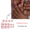 Flower French Tip Press on Toenails Short Square Fake Toe