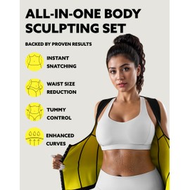 HOT SHAPERS Women’s Hourglass Body Sculpting Kit - Waist Cincher & Waist Trainer with Sweat Fabric for Full-Body Contouring Black
