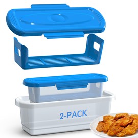 Flybok Batter Shaker Bowl with Lid - 2 Pack Mess Free Breading Flour Shaker Container with Breading Tray for Fried Chicken, Fried Fish, Onion rings and More