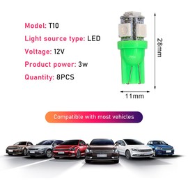 Wevdn 8 PCS LED Light Bulb for Car, T10 Wedge 5SMD 5050 Chips LED Replacement Bulb Kit, Automotive T10 LED Lamp Map Door License Plate Dashboard Courtesy Light, Car Accessories (Green)