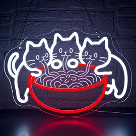 Ramen Cat Neon Sign for Wall Decor Dimmable Ramen Noodles Neon Light for Resturant Dining Hall Kitchen Cave House Man Cave Home Bar Birthday Gifts Wall Art Size 14.9 * 10.3(WZCP201)