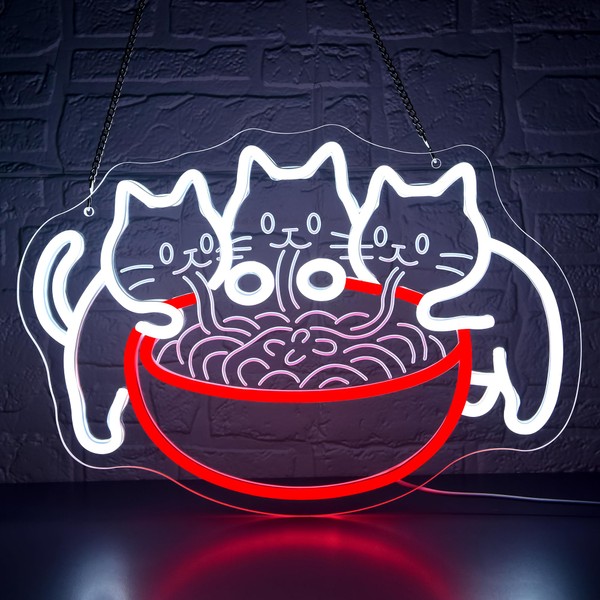 Ramen Cat Neon Sign for Wall Decor Dimmable Ramen Noodles