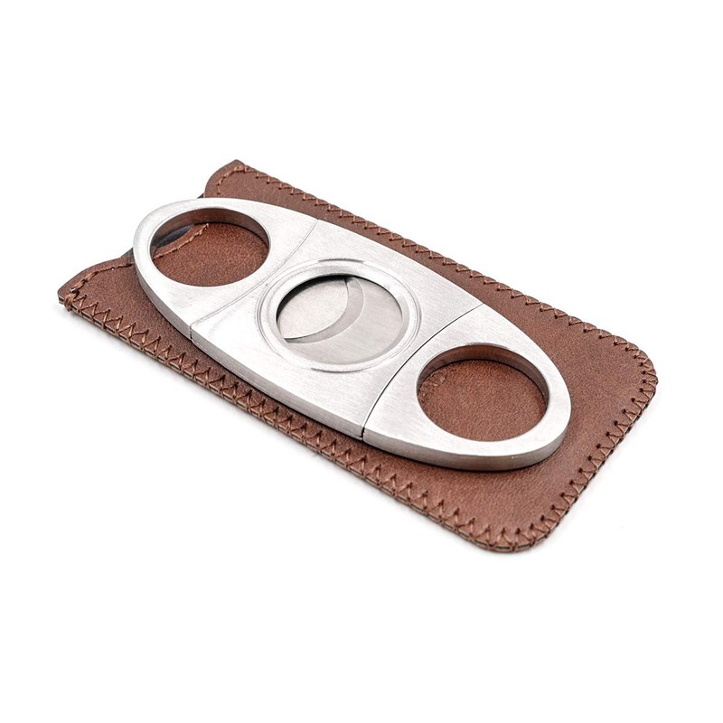 Stainless Steel Cigar Cutter with Leather Case,Double Blade for a