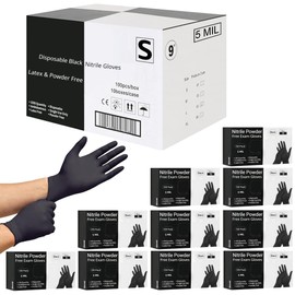 Disposable Black Nitrile Gloves Latex Free, Powder Free 5 Mil Food Safe & Durable Gloves for Tattoo, Hair ("S" 1000 pcs.)