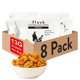 Flock Keto Chicken Skin Chips – Original Flavor, Low Carb, High Protein, Gluten-Free Chicken Crisps, Keto Snack, Low Carb Chips, Protein Crackers, Diet Snacks, 8-Pack (1oz)