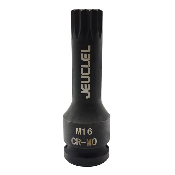 JEUCLEL M16 Triple Square Impact Spline Bit Socket, 16mm Metric