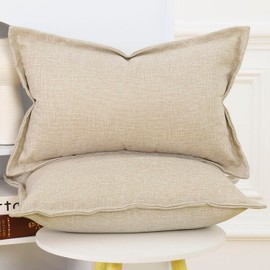 Madizz Set of 2 Linen Cushion Covers with Wide Edge, Soft Decorative Cushion Covers for Sofa, Bedroom, Beige, 40 x 80 cm, Rectangular