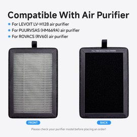 4-Pack LV-H128 Replacement Filters, Compatible with LEVOIT LV-H128 / PUURVSAS (HM669A) / ROVACS (RV60) Air Purifiers, 3-Stage Filtration System, Replace Part #LV-H128-RF