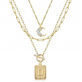 MJartoria Layered Initial Necklaces for Women Trendy, 14K Gold Plated Simple Star Choker Square Letter Pendant Necklace, Paperclip Chain Necklace, Gold Necklaces Jewelry Gifts, Copper, No Gemstone