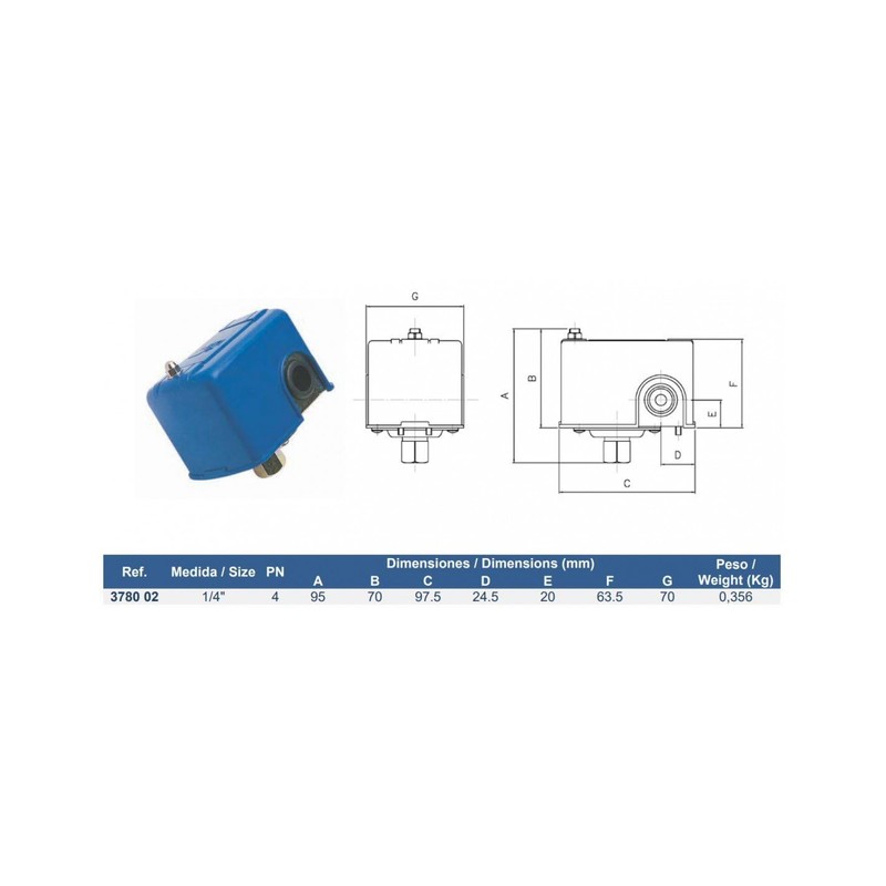 Genebre Val-ge Pressure Switch 1/4 Inch, Max. up to 4