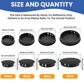 DALQUIS 30Pcs Nylon Hole Plugs Set, 4 Sizes 1-1/2", 1-3/4", 2", 2-3/8", Round Snap in Locking Screw Hole Covers Insert End Caps for Furniture Cabinet Kitchen Door Shelves, Black
