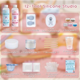 Jarezina 12 Pcs Taba Squishy Kit,Liquid Silicone for Squishy Maker with Guided,Taiyaki & West Highland Dog Mold,Petroleum Jelly and Flocking Powder-DIY Decompression Gift
