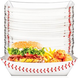 MotBach MotBach 50 Pack 5Lb Extra Large Paper Food Boat Trays,Baseball Birthday Decorations Baseball Party Favors,Disposable Paper Food Serving Tray Boat Plate for Snack Popcorn Burger Hotdog Taco Fries Nacho