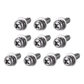 sourcing map M4 x 10mm Stainless Steel Phillips Pan Head Machine Screws Bolts Combine with Spring Washer and Plain Washers 10pcs