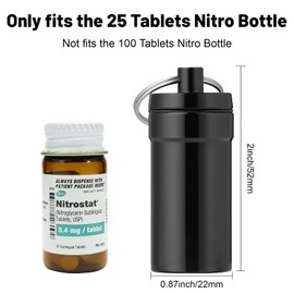 Keychain Pill Holder for Nitroglycerin, 2 Pack Mini Waterproof Portable Travel Purse Pocket Pill Case, Keychain Fob Container for 25ct Nitro/Nitroglycerin Bottle (Black + Purple)