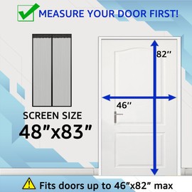 TheFitLife Magnetic Fly Screens for Doors - Heavy Duty Mesh Curtain with Full Frame Hook and Loop Powerful Magnets That Snap Shut Automatically (Black 122x210cm - Fits Doors up to 116x208cm Max)