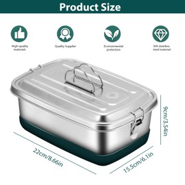 YUNYODA Stainless Steel Lunch Box, 2000 ml Lunch Box, Leak-Proof with Compartments, Bento Box, BPA-Free Lunch Box, Metal for Adults and Children