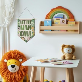 Little Man Cave Sign for Boys Toddler Baby Room Nursery Wall Decor Jungle Animal Wall Hanging Pennant Flag Banner Playroom Boys Bedroom Gaming Room Home Decor Wall Art Baby Shower Birthday Gifts