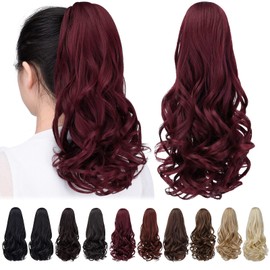 HSPCYGG Burgundy Ponytail Extensions Clip Claw Pony tail 16" Wavy 4.5 OZ Synthetic Fake Hairpieces Women Yaki Fluffy¬ Tangled