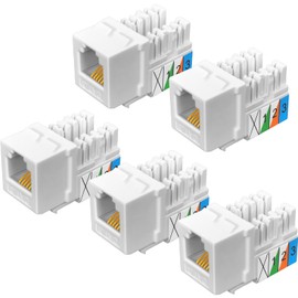 NECABLES 5Pack CAT3 Telephone Keystone Jack Phone Keystone Jack Punch Down Type 110 IDC to RJ11/RJ12 6P6C Female White