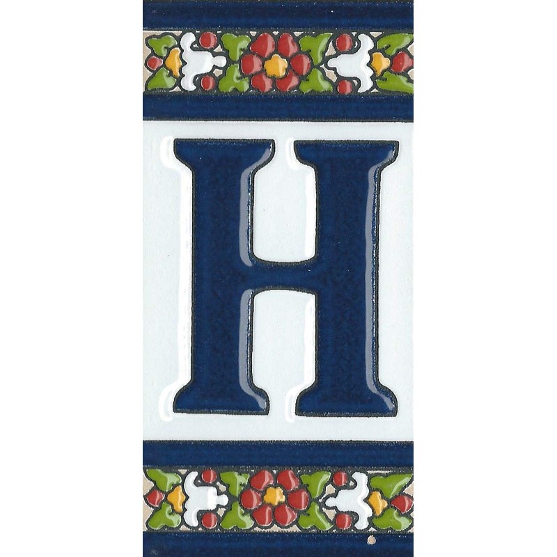 Spanish Flower Letter H Ceramic Tiles with Frame
