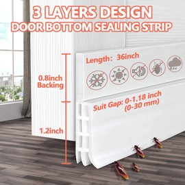 Door Draft Stopper, Under Door Seal for Exterior/Interior Doors Soundproof Door Bottom Weather Stripping Door Sweep Strip Under Door Draft Blocker, 2" W x 36" L,White