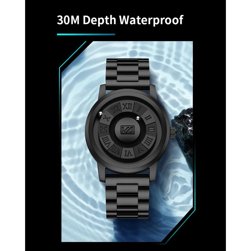Introducing Magnetic Floating Ball Watch for Men, Black Texture, Design