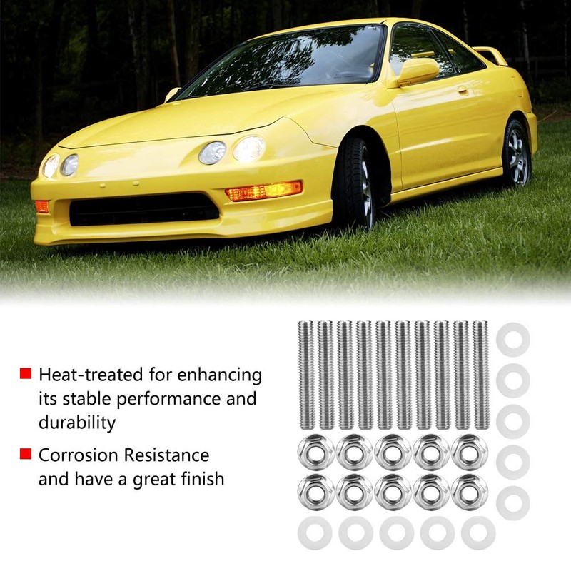 10Pcs Exhaust Manifolds Bolt,Stainless Steel Black Header Exhaust Manifold Head