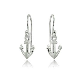 Sterling Silver Polished Anchor Nautical Navy Dangle Earrings