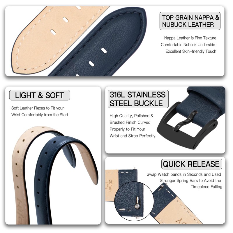 [OTTOODY] Genuine Leather Watch Band, Watch Strap 22mm, 21mm, 20mm,
