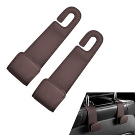 2PCS Car Headrest Hooks, Car Seat Hooks for Purses and Bags, Microfiber Leather & Metal Hooks, Car Organization Accessories for Grocery Bag Handbag (Brown)