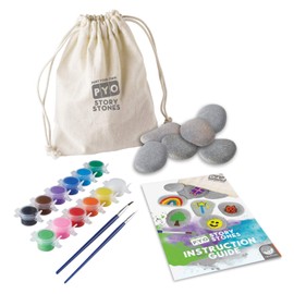 MindWare Paint Your Own Story Stones & Storytelling Game for Kids – DIY Kit Incldues 16 Stones, 12 Paints, 2 Brushes and Bag