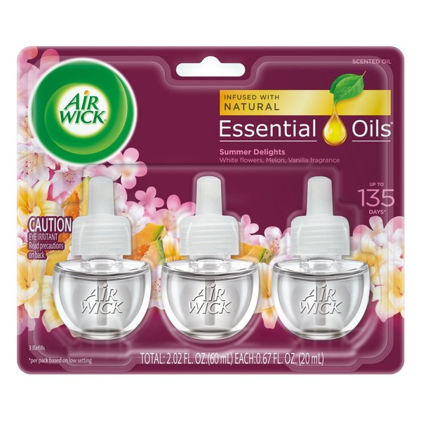 Air Wick plug in Scented Oil 3 Refills, Summer Delights, (3x0.67oz), Essential Oils, Air Freshener