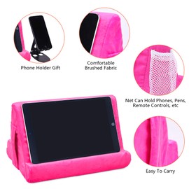 Tablet Stand Multi-Angle Tablet Pad Stand Lazy Holder Stand Soft Pad Stand Tablet Cushion Stand with Net Pocket & Black Phone Stand for Lap,Knee,Sofa and Bed Universal Phone Pad Stands(Pink)