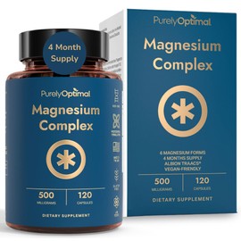 Purely Optimal Complejo de magnesio - 6 formas Glicinato, citrato y malato de magnesio - Apoyo para dormir, alivio del estrés, músculos, salud...     