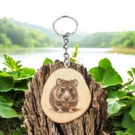 Promotech Guinea Pig Handmade Laser Engraved Single Piece Wooden Keyring, natural wood