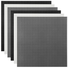Lekebaby Set of 6 Building Plates, Compatible with Different Building Blocks, 25 x 25 cm, Base Plates, White, Dark Grey, Black