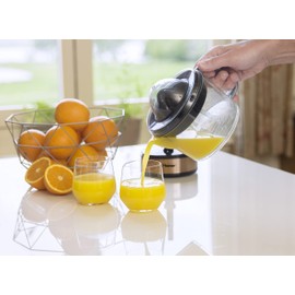 Bestron Electric Citrus & Orange Squeezer with 2 Press Cones and Aroma Lid, Motor with Two Directions of Rotation (Left/Right), Capacity: 0.7 Litres, 40 Watt, Colour: Copper
