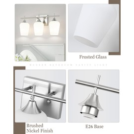 Osimir 3 Light Bathroom Light Fixtures Over Mirror, 21 Inch Brushed Nickel Bathroom Vanity Lights, Modern Bath Wall Sconces with Frosted Glass Shade, OS-YQ9167-3BNW