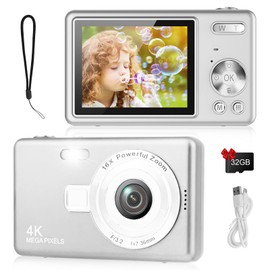 Digital Camera 1080P FHD 44MP with 2.4" LCD Screen, Compact Portable Vlogging Photo Camera with 32gb SD Card, 16X Digital Zoom for Kids Teen Students Beginner (Upgrade Silver)