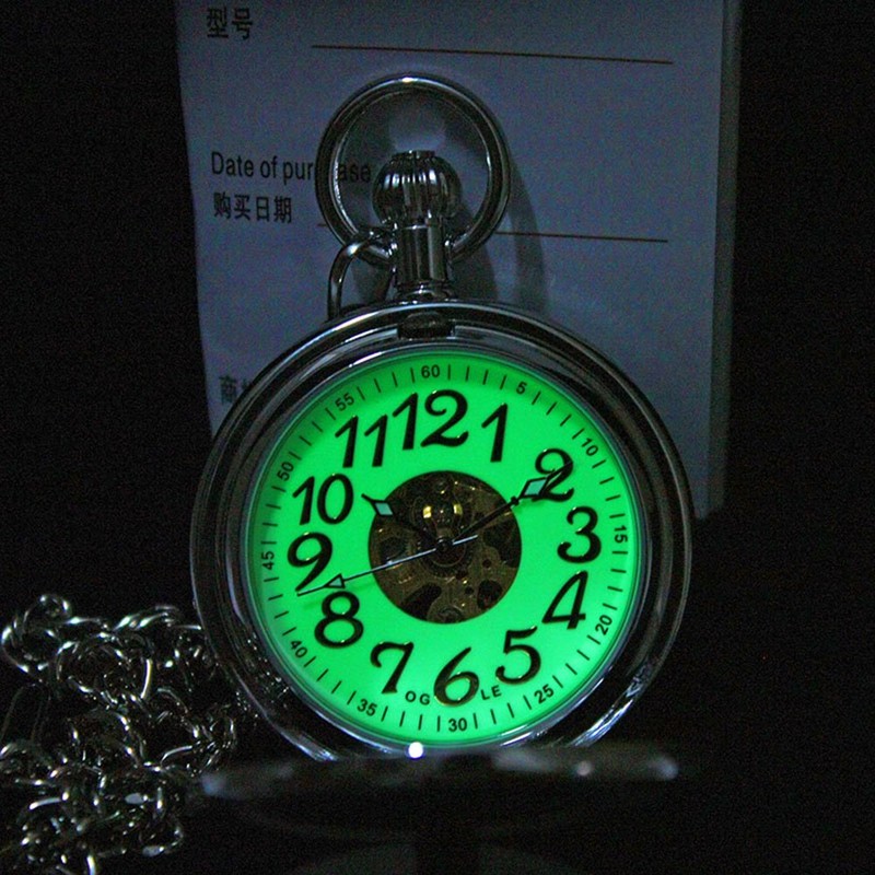 OGLE Waterproof Silver Magnifier Luminous Chain Fob Self Winding Automatic