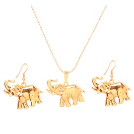 Touchstone Sunsoul Tribal Boho Finely Hand Peeled Metal Mighty Tusky Elephant Motif Exotic Look Designer Pendant Earring Set Jewelry in White Tone for Women.