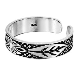 AeraVida Blossoming Garden of Aster Flower .925 Sterling Silver Toe or Pinky Ring | Adjustable Toe Ring for Women Sterling Silver