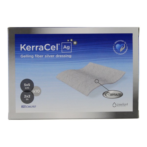 KerraCel Ag 2"x 2" Gelling Fiber Silver Would Dressing (CWL1157) - Absorbs and Isolates Wound Drainage and Kills Bacteria, Micro-Contours to Wound Bed, Maintains Healthy Moisture Levels (Box of 10)