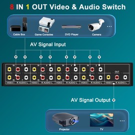 FlyroadUp RCA AV Switch 8 in 1 Out Composite Video L/R Audio Switcher Selector Box