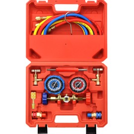 AutoWanderer Tool R134a AC Gauge, AC Manifold Gauge Set with 5FT Hoses Couplers & Adapter, Piercing & Self-Sealing Can Tap for R12 R22 R502 Refrigerant, Car AC Gauges Set Freon Charge Kit