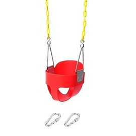 Take Me Away High Back Full Bucket Toddler Swing Seat with Yellow Coated Swing Chains Fully Assembled - Heavy-Duty Swing (Red)