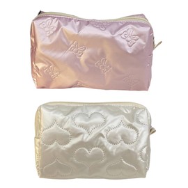 Portable Cosmetic Bag,2PCS Stuffed Cotton Storage Bag,Small Item Bag,Sweet Love Rhombus Shape Makeup Bag,Bow Storage Bag for Women